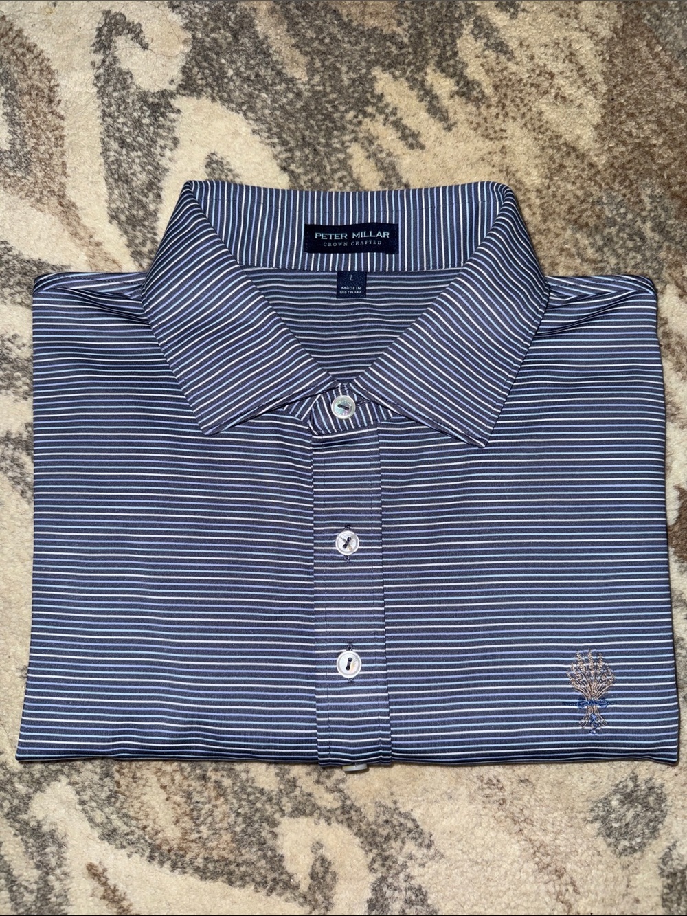 Peter Millar Blue Micro-Stripe Golf Polo L